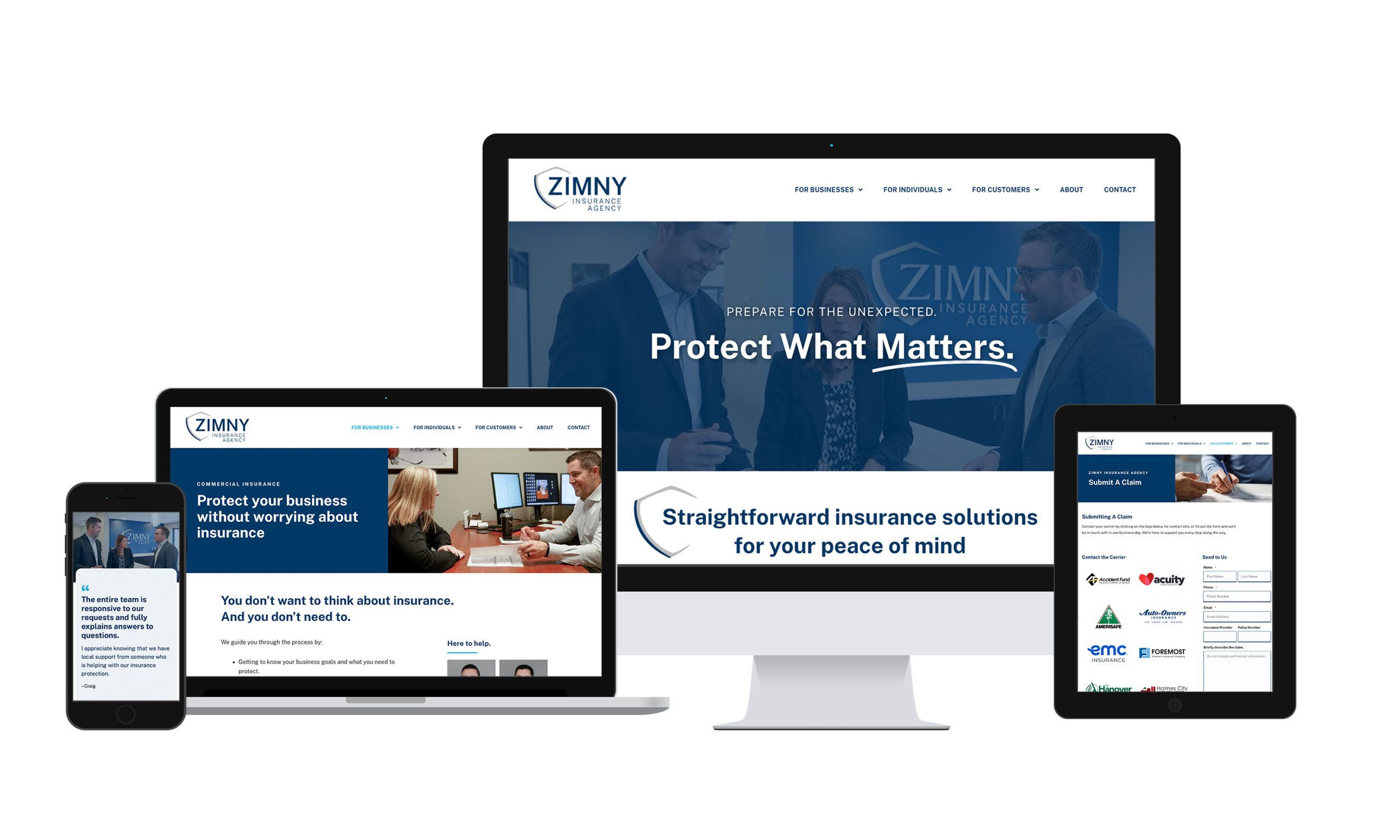 zimny insurance agency website responsive mockup